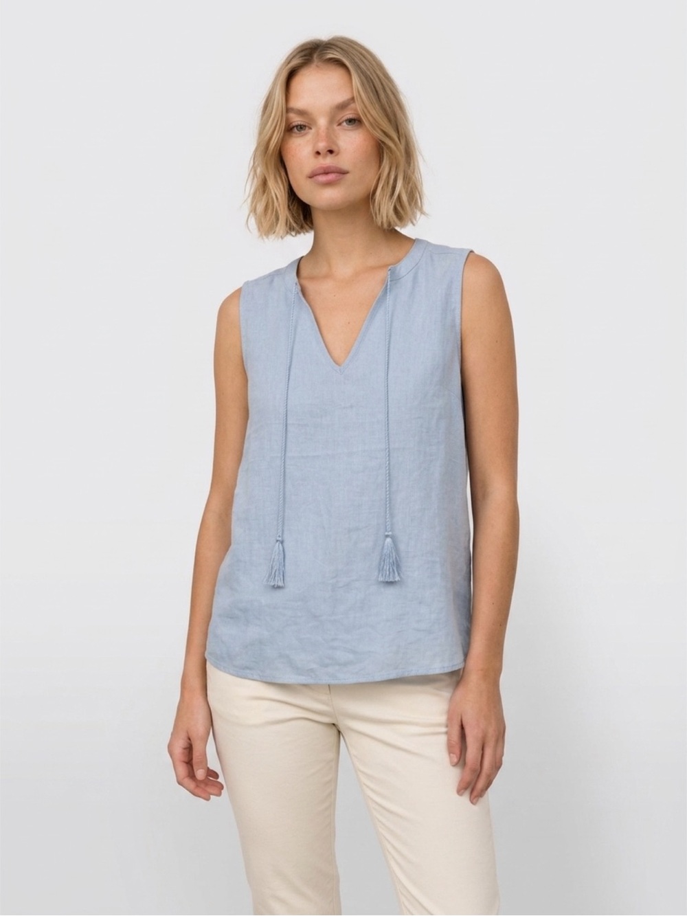 Harve Benard Light Blue Sleeveless V-Neck Tassel Camisole
